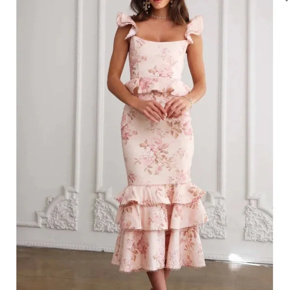 V. Chapman Blush Floral Tiered Dress - Picture 1 of 7